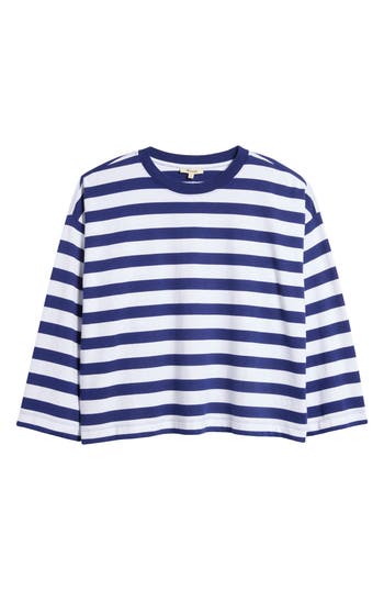 Madewell Stripe Oversize Long Sleeve Crewneck T-shirt In Bright Cobalt