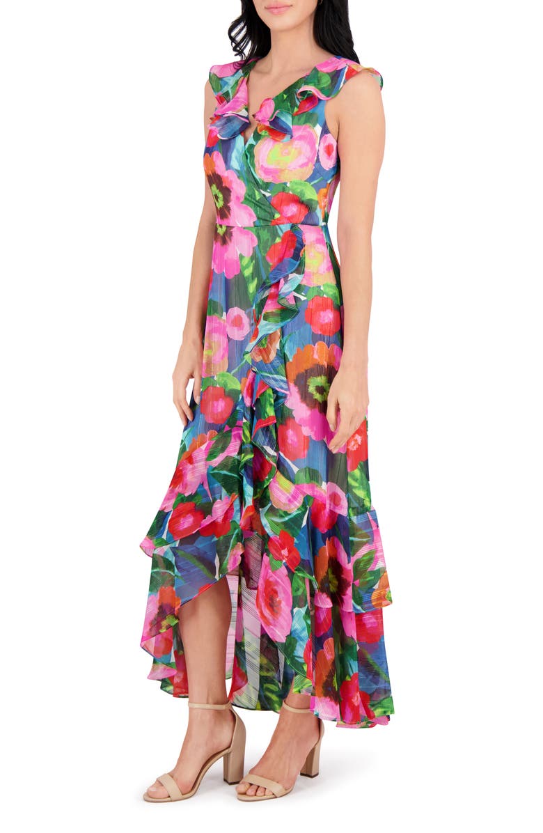 Kensie Floral Faux Wrap Dress, Alternate, color, Blue Multi