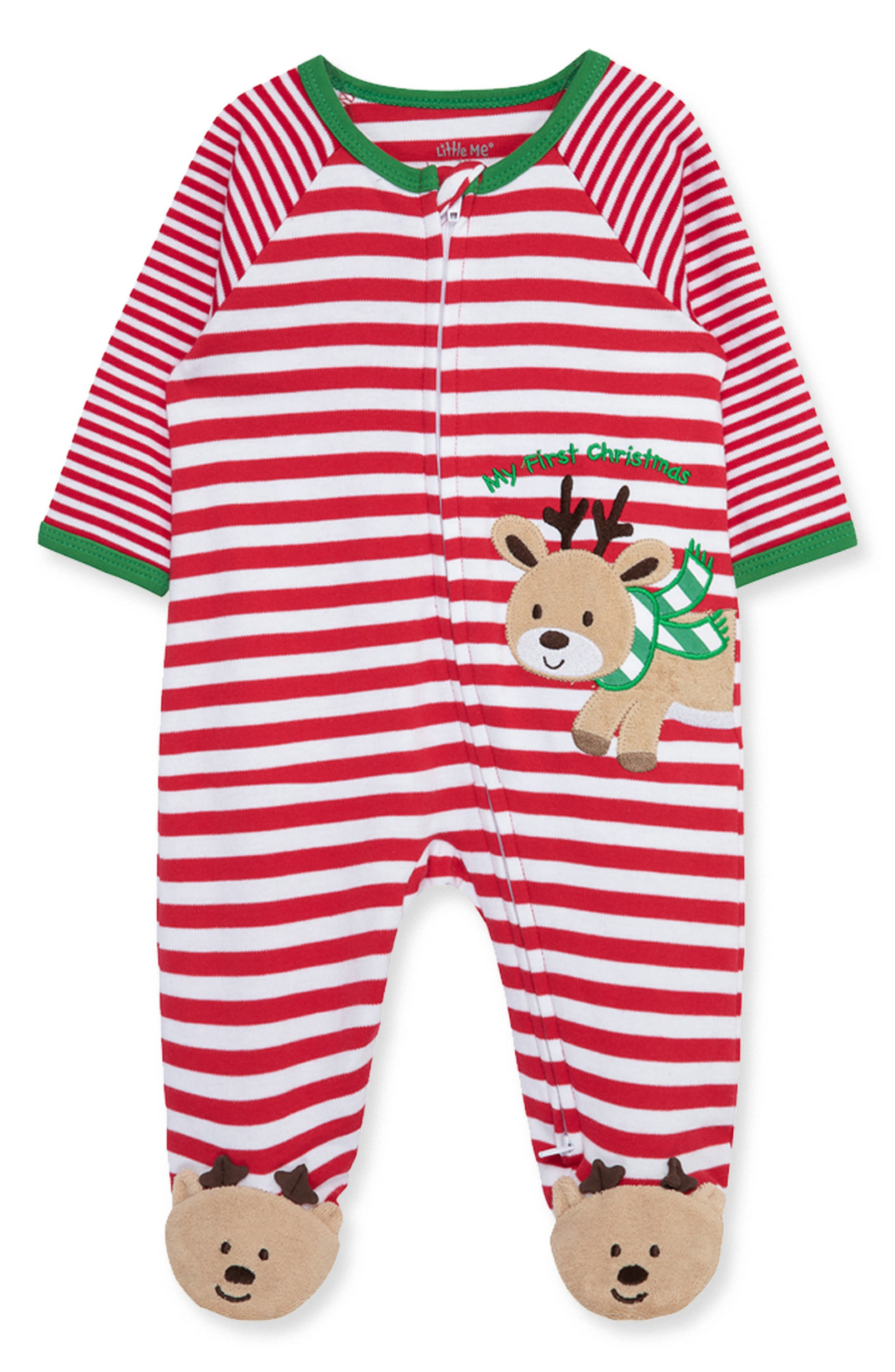 Little Me Reindeer Stripe Holiday Footie