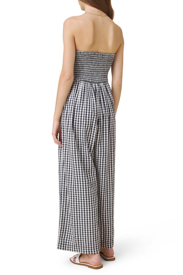 Gigi Gingham Strapless Jumpsuit, Alternate, color, NAVY BLUE/ WHITE