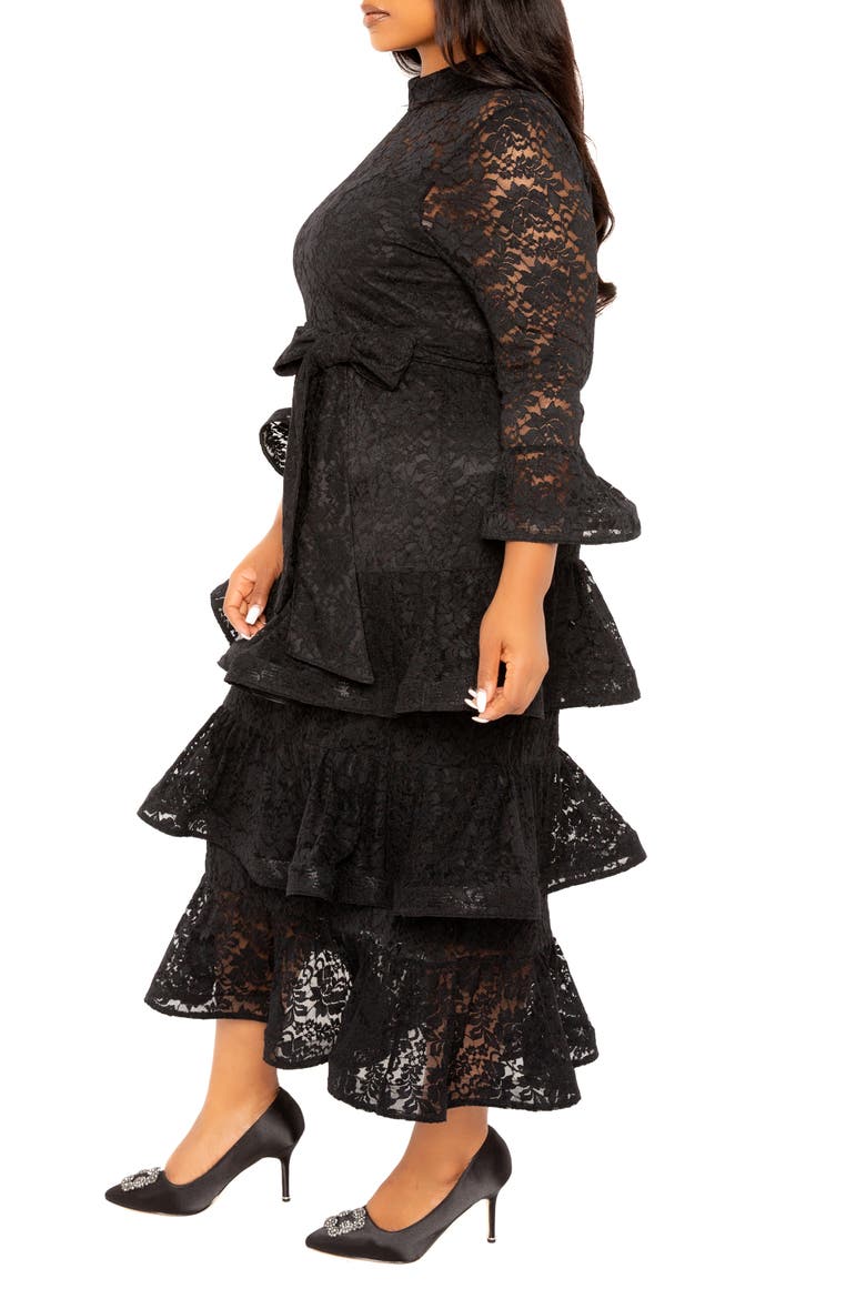 Tiered Lace Long Sleeve Maxi Dress, Alternate, color, BLACK