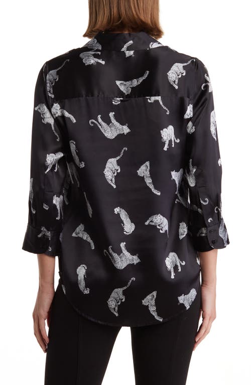L Agence L'agence Dani Leopard Print Silk Button-up Shirt In Black/ivory Leopards