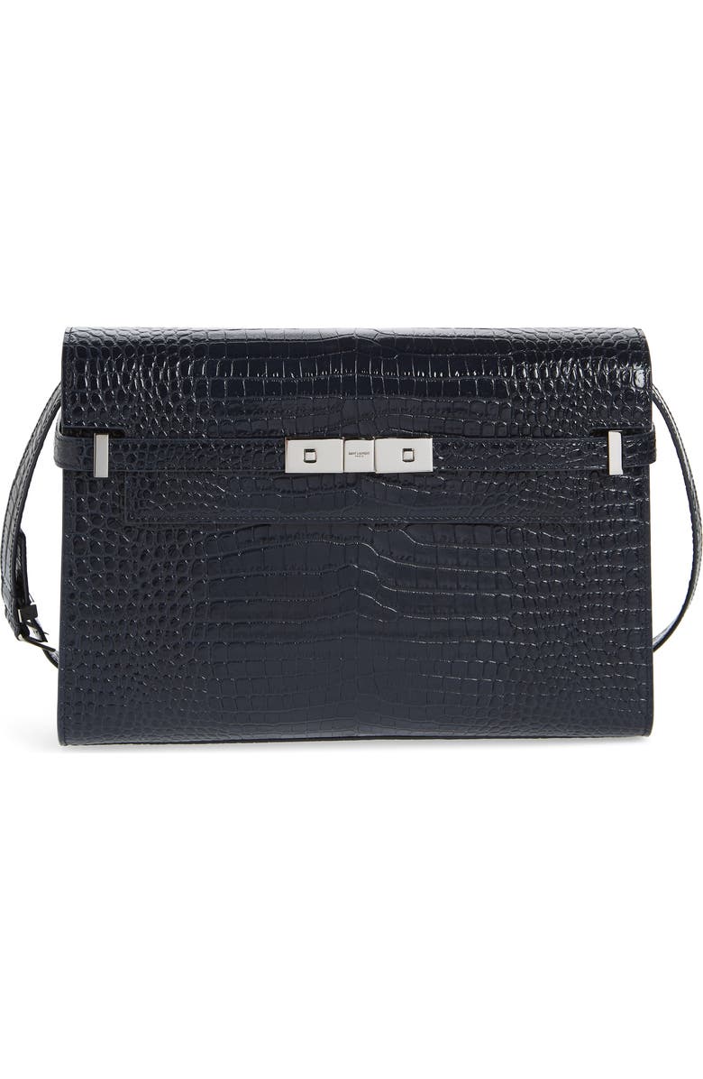Saint Laurent Manhattan Croc Embossed Calfskin Satchel, Main, color,
