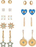 Jessica Simpson Gold-Tone Evil-Eye, Heart & Star Stud & Hoop Earring Set, 9 Pairs
