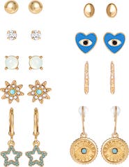 Jessica Simpson Gold-Tone Evil-Eye, Heart & Star Stud & Hoop Earring Set, 9 Pairs