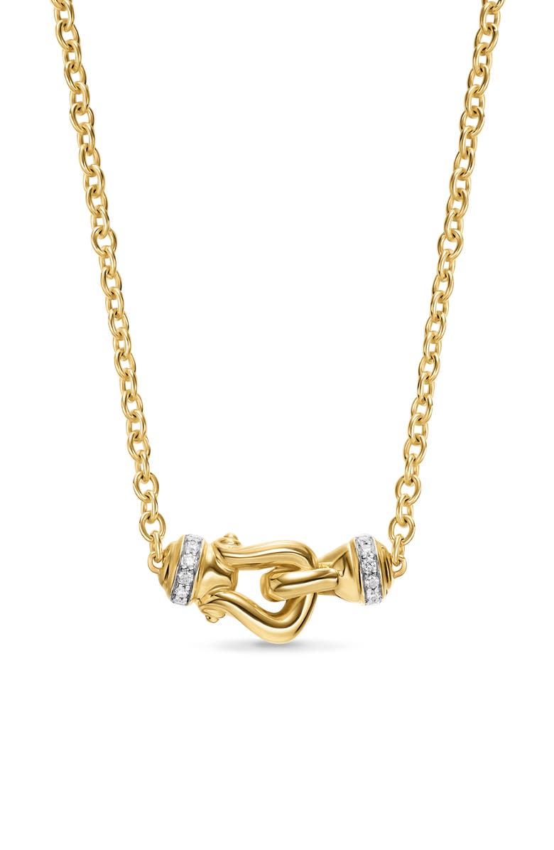 David Yurman Petite Buckle Necklace in 18K Yellow Gold with Diamonds, 16.2mm, Main, color, Diamond/ Gold