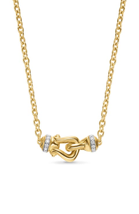 Petite Buckle Necklace in 18K Yellow Gold with Diamonds, 16.2mm