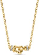 David Yurman Petite Buckle Necklace in 18K Yellow Gold with Diamonds, 16.2mm