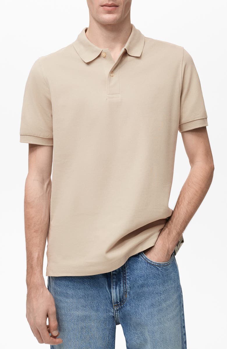 MANGO Regular Fit Cotton Piqué Polo, Main, color, Ecru