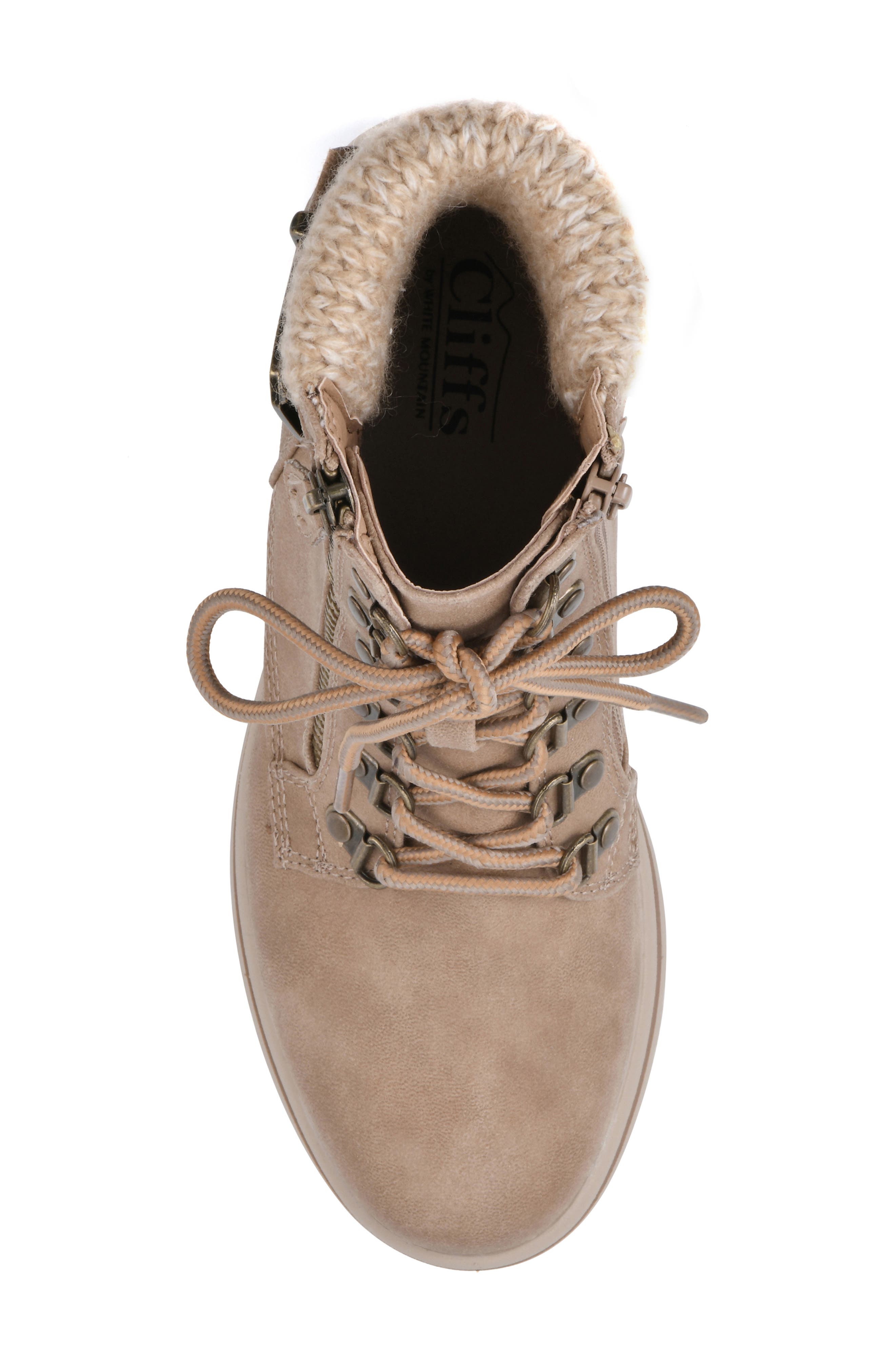 CLIFFS BY WHITE MOUNTAIN Hearty Knit Collar Lace-Up Boot, Alternate, color, Natural/ Fabric/ Sweat