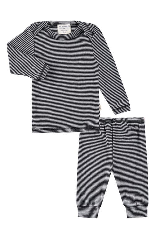 PAIGELAUREN Rib Sweatshirt, Joggers & Beanie Set in Black Stripe 