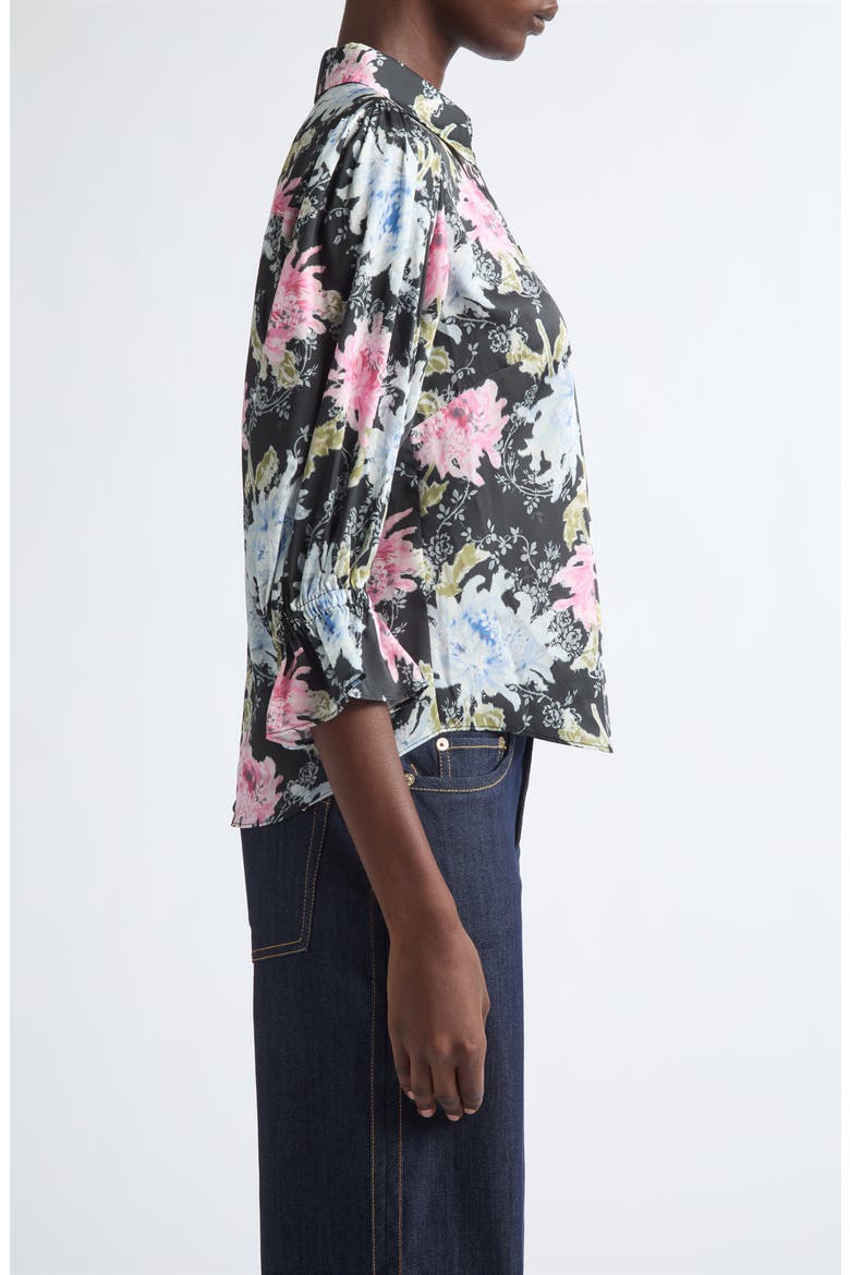 Fiona Ikat Dahlia Three-Quarter Sleeve Shirt, Alternate, color, BLACK MULTI