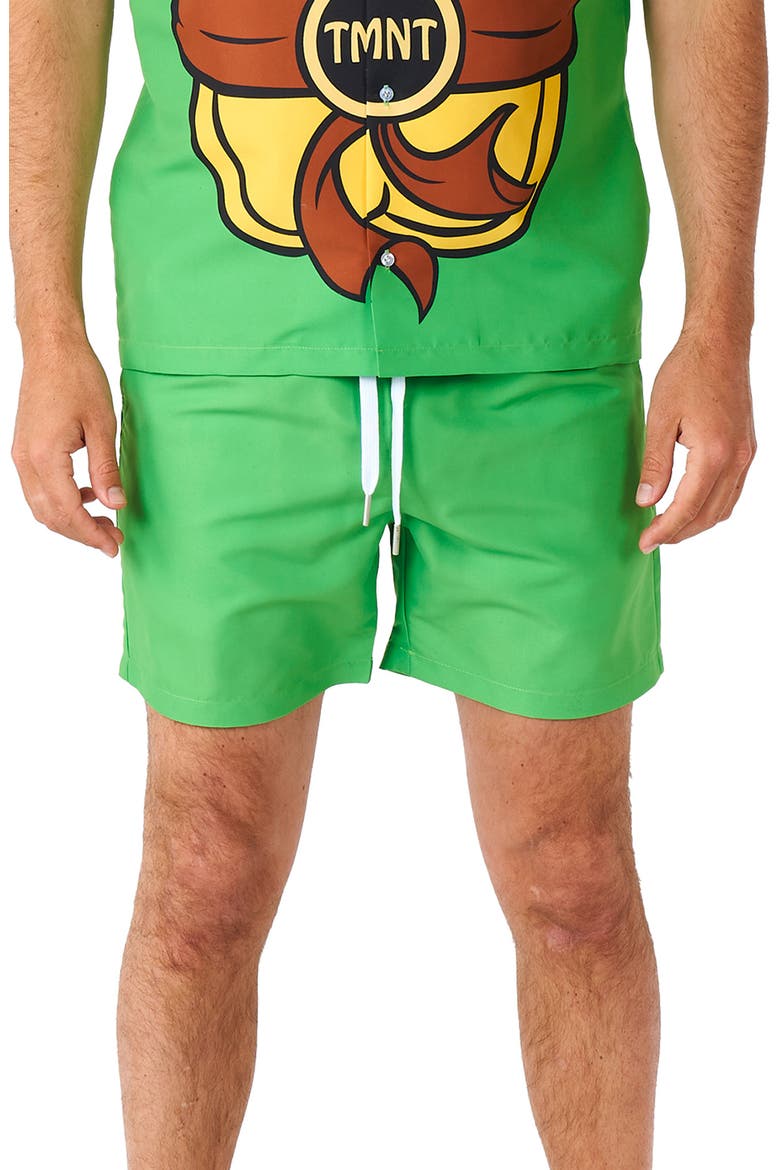 TMNT Matching Button-Up Shirt & Drawstring Shorts Set, Main, color, GREEN