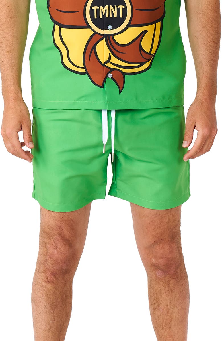 OppoSuits TMNT Matching Button-Up Shirt & Drawstring Shorts Set, Main, color, Green