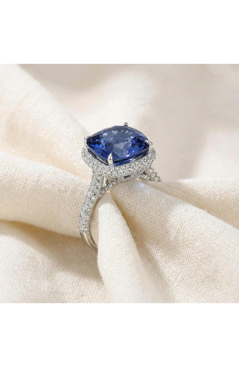 Bliss Diamond 8.50Ct TW Cushion Blue Sapphire & pave Diamond Ring 14k Gold Lab Grown, Alternate, color, 14K White Gold