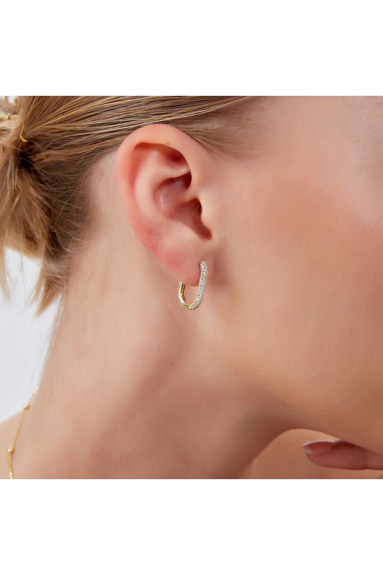 Pave Rectangular Sterling Silver Oval Hoop Earring, Alternate, color, Gold
