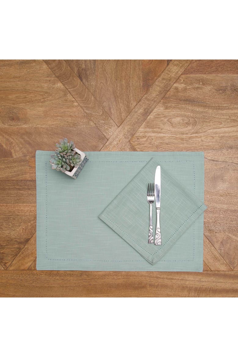 Sea Glass Hemstitch Set of 6 Placemats 14" x 20", Alternate, color, Blue