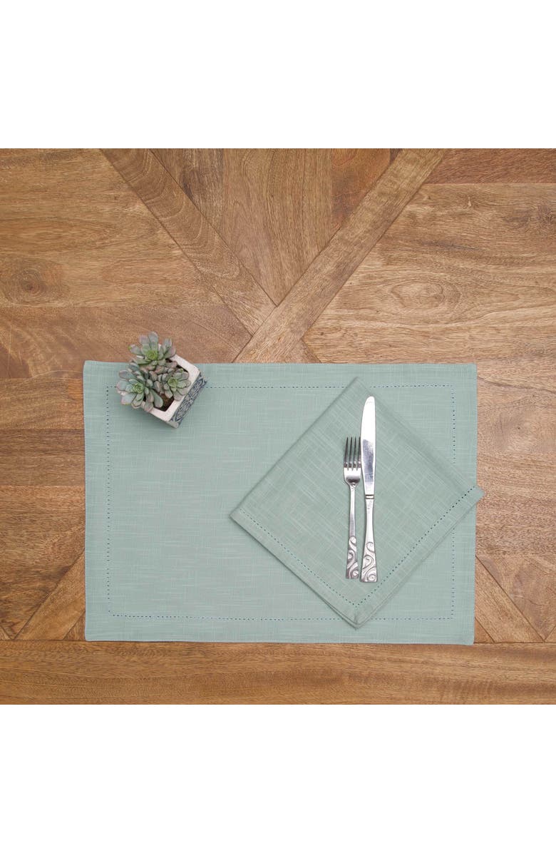C&F Home Sea Glass Hemstitch Set of 6 Placemats 14" x 20", Alternate, color, Blue