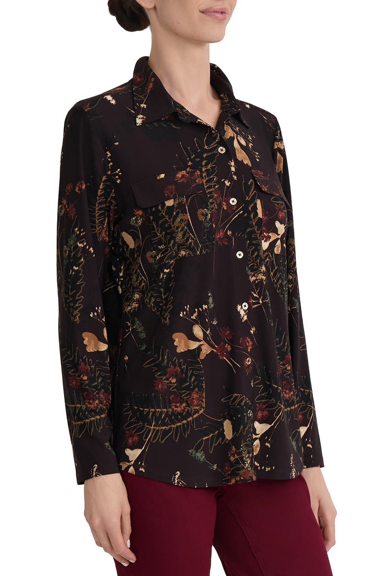 Printed Long Sleeve Button Front Shirt, Alternate, color, COFFEE BEAN MULTI