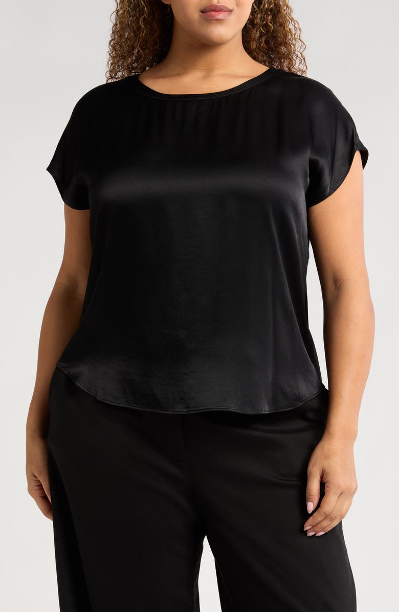 Nordstrom Satin T-Shirt, Main, color, Black