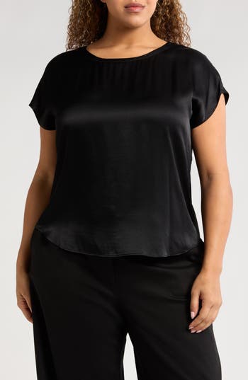 Nordstrom Satin T-shirt In Black