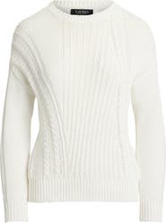 Lauren Ralph Lauren Pointelle & Cable Detail Cotton Sweater