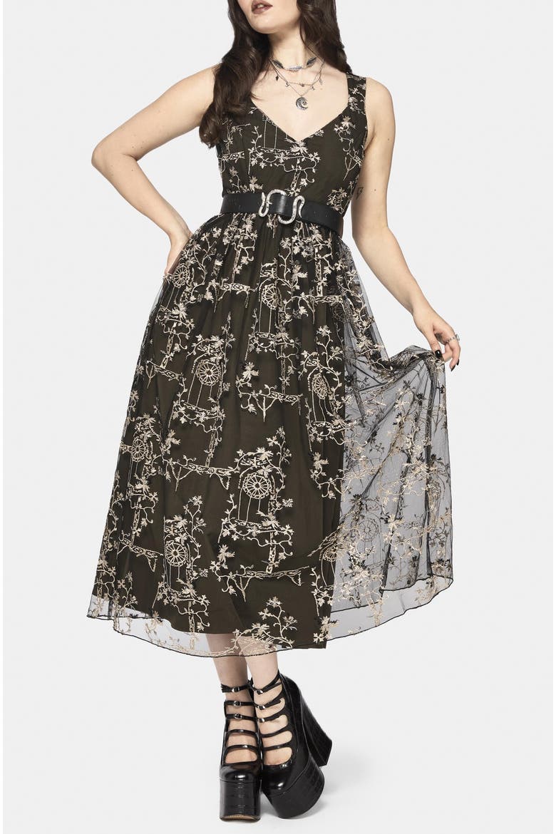 Stellar Vine Embroidery Midaxi Dress, Main, color, Green