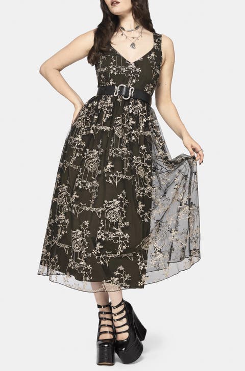 Stellar Vine Embroidery Midaxi Dress