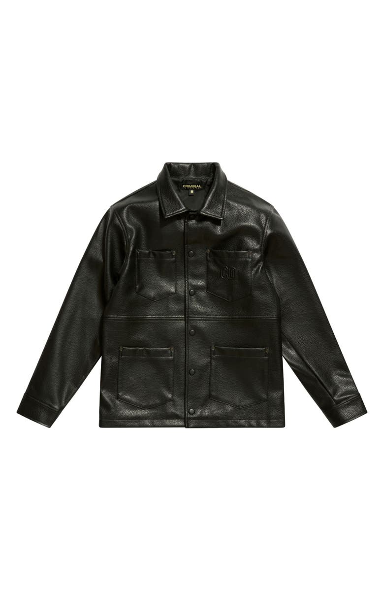 CRIMINAL DAMAGE Faux Leather Utility Shirt Jacket, Alternate, color, Black