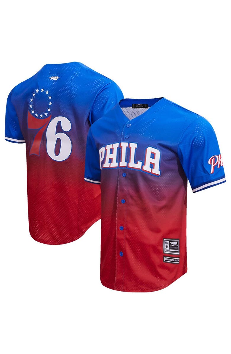PRO STANDARD Men's Pro Standard  Royal/Red Philadelphia 76ers Ombre Mesh Button-Up Shirt, Alternate, color, Royal