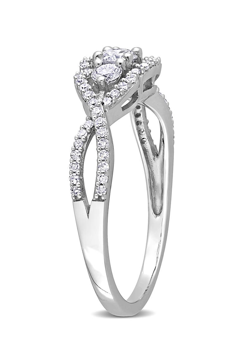 Diamond 3-Stone Halo Engagement Ring - 0.5ct., Alternate, color, WHITE GOLD