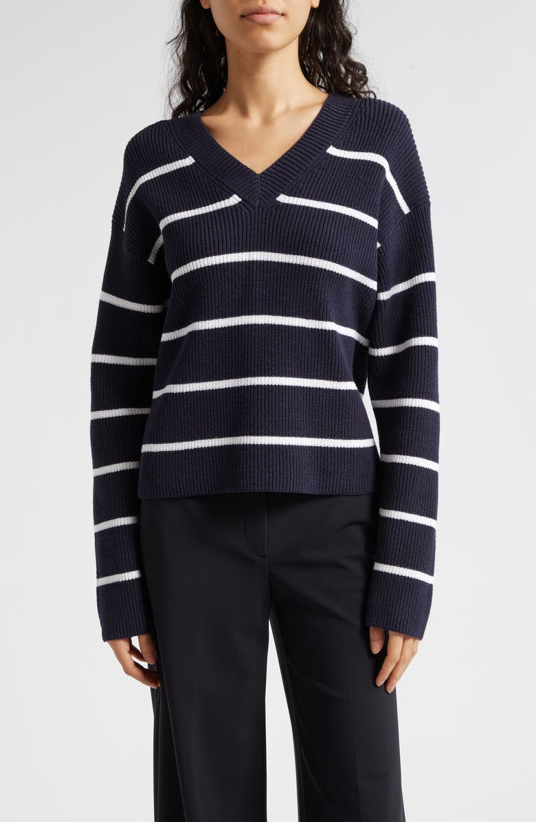 Vince Stripe V-Neck Cotton Blend Sweater, Main, color, 