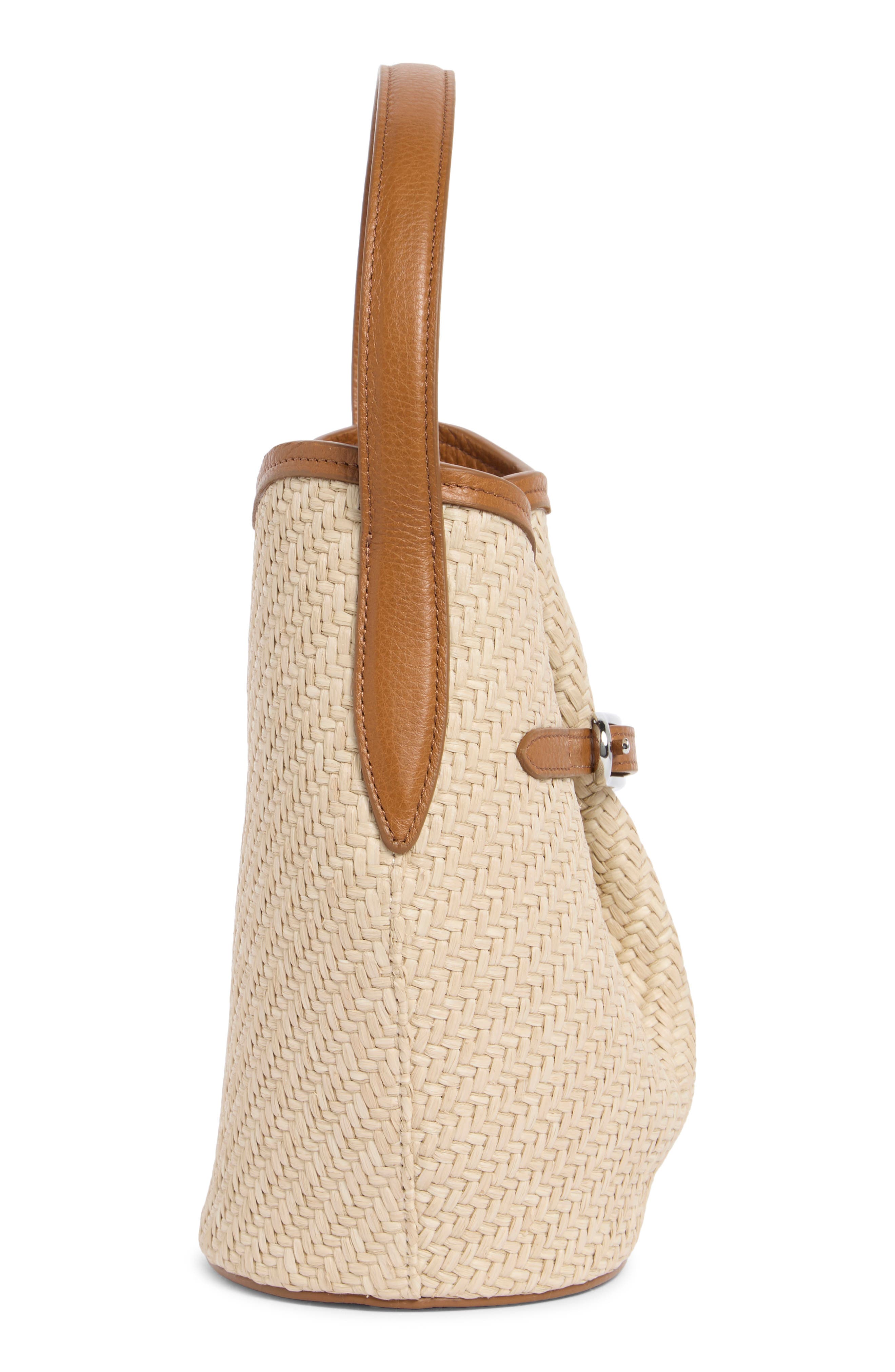 LIFFNER Mini Belted Raffia Bucket Bag, Alternate, color, Beige