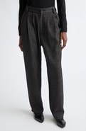 Meruert Tolegen Linen & Wool Blend Herringbone Pleated Trousers
