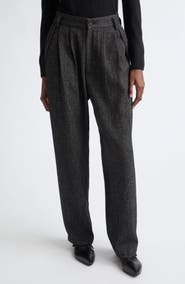 Meruert Tolegen Linen & Wool Blend Herringbone Pleated Trousers