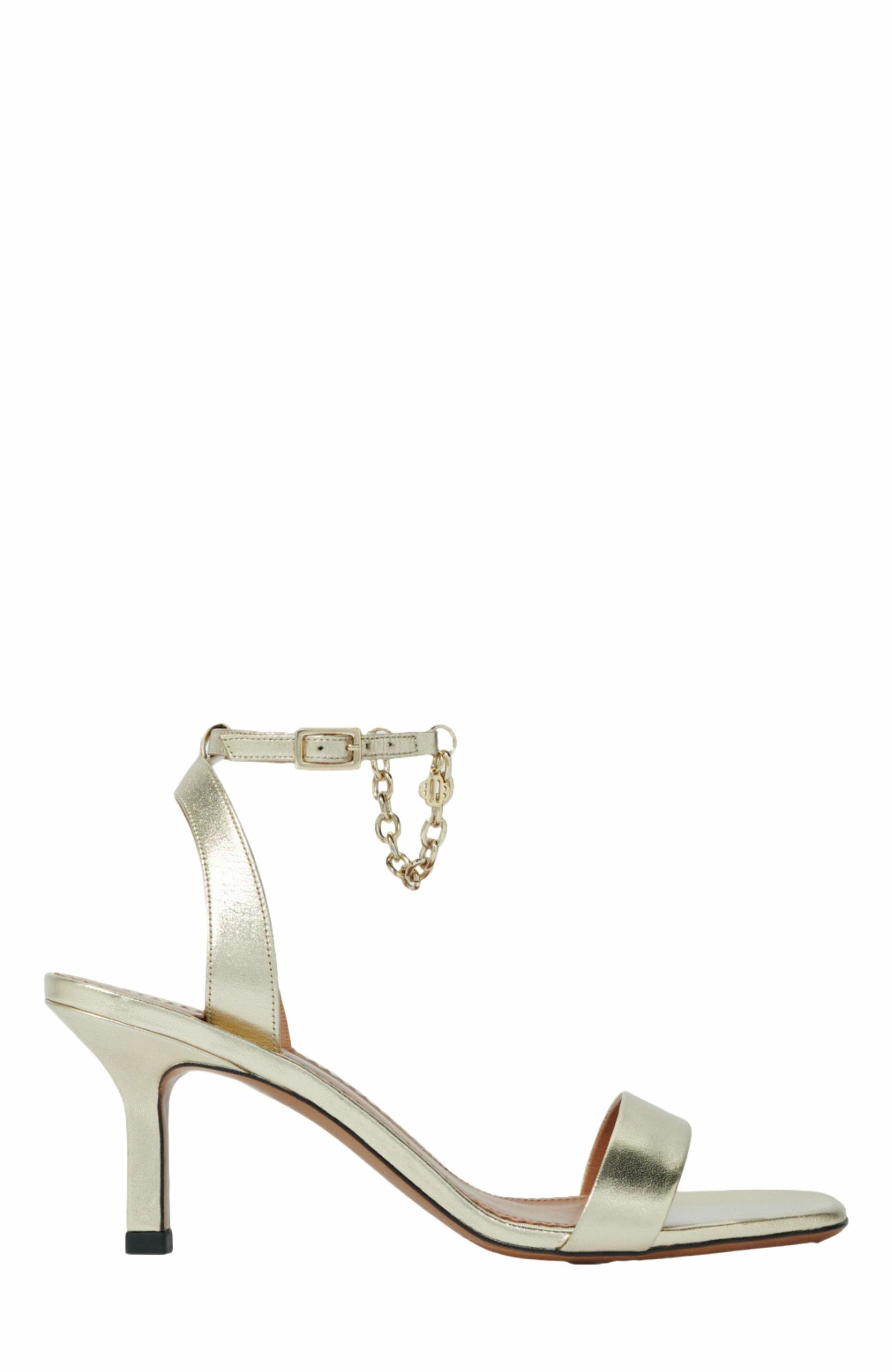 maje Gold metallic leather sandals, Main, color, 