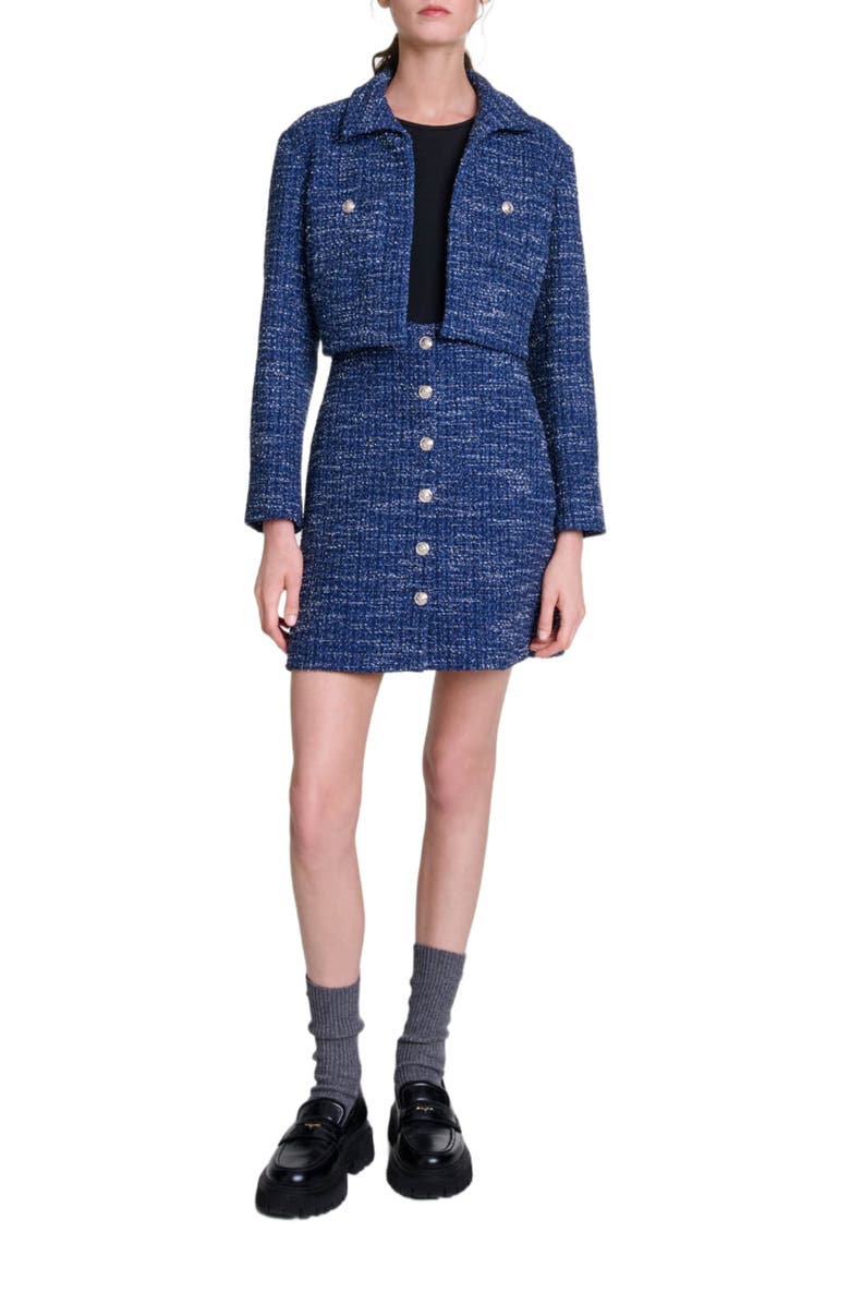 maje 2-in-1 tweed dress, Main, color, 