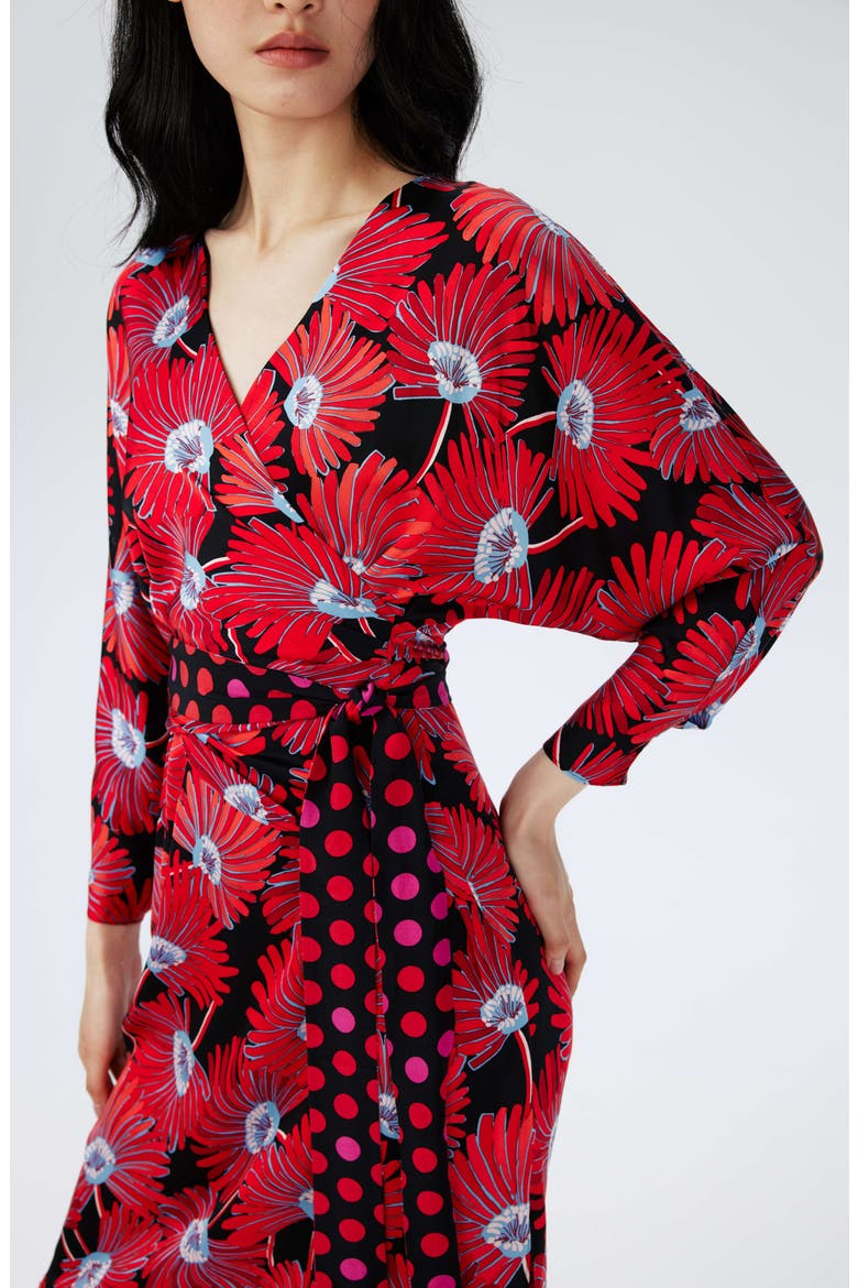 Mikah Long Sleeve Wrap Dress, Alternate, color, FEATHER FAN