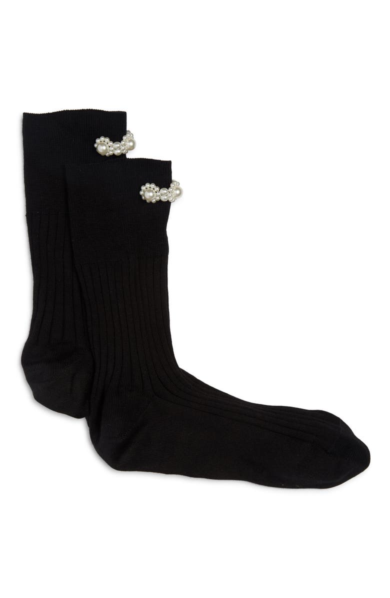 Simone Rocha Imitation Pearl Embellished Socks, Main, color, 