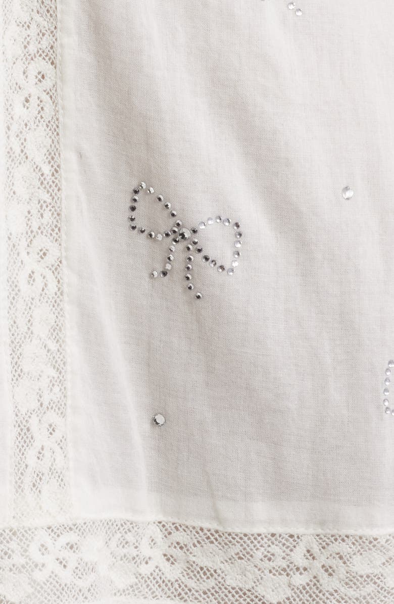 LoveShackFancy Soblina Rhinestone Bow Cotton Minidress, Alternate, color, White