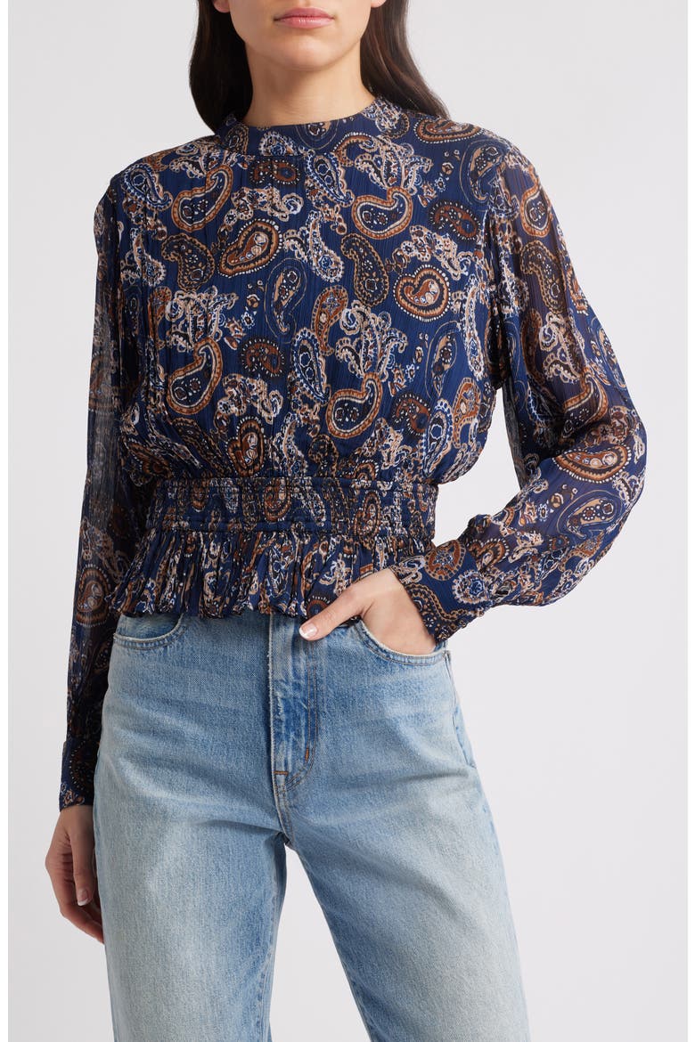 Noreen Print Peplum Top, Main, color, NUTMEG PAISLEY NAVY