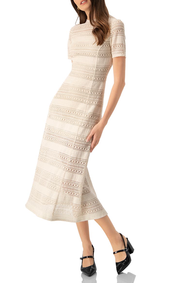 Midi Crochet Striped Dress, Alternate, color, Natural
