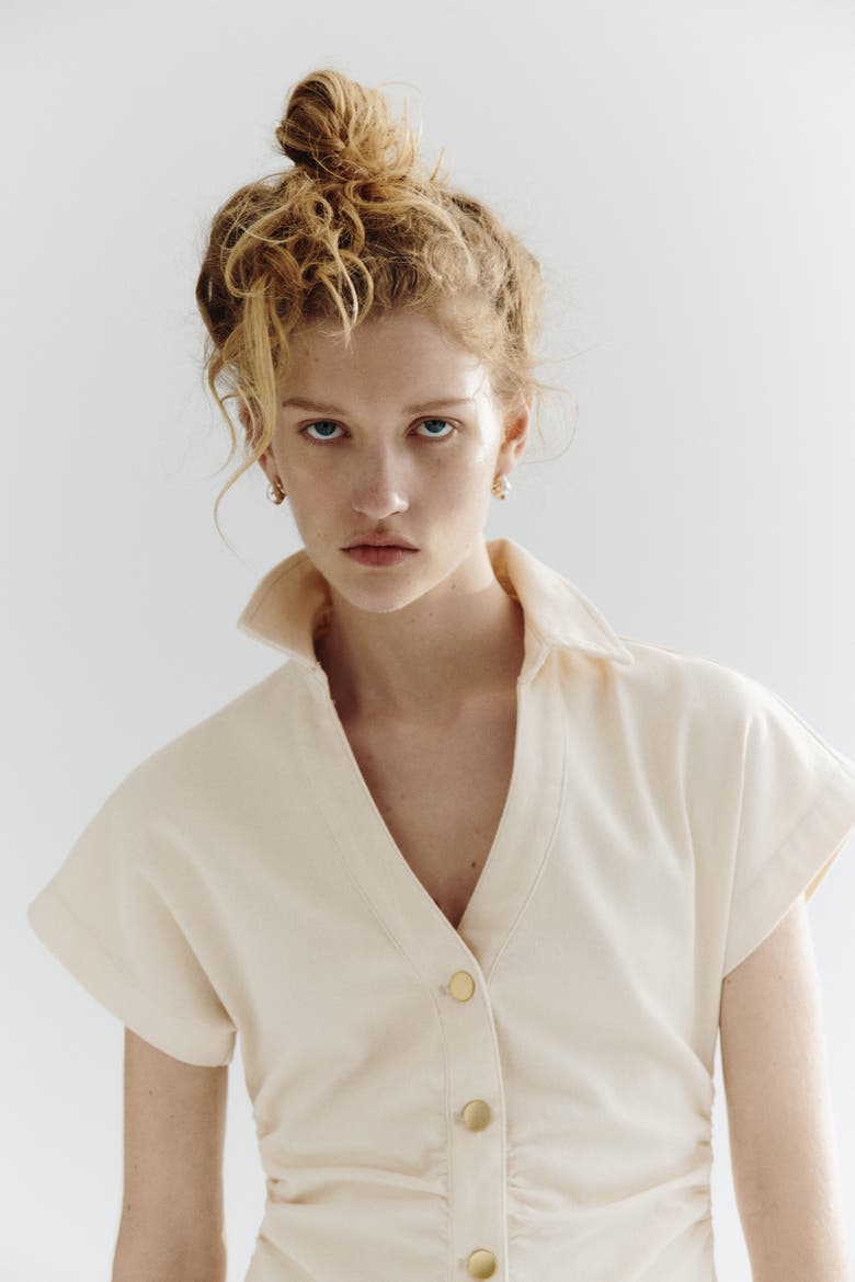 Short-sleeved Denim Dress, Main, color, Cream
