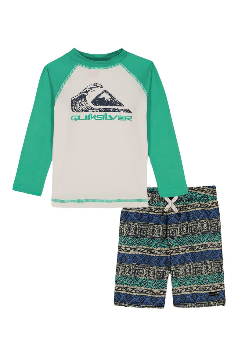 Kids' Long Sleeve Rashguard & Swim Trunks Set, Alternate, color, BLUE MULTI