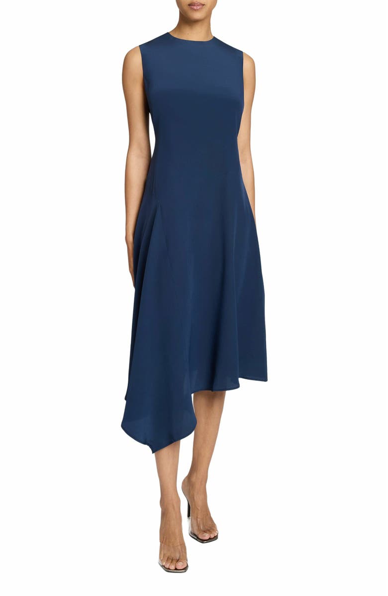 Santorelli CECILIA Sleeveless Midi Dress with Asymmetrical Hemline in Silk Crepe de Chine, Alternate, color, 