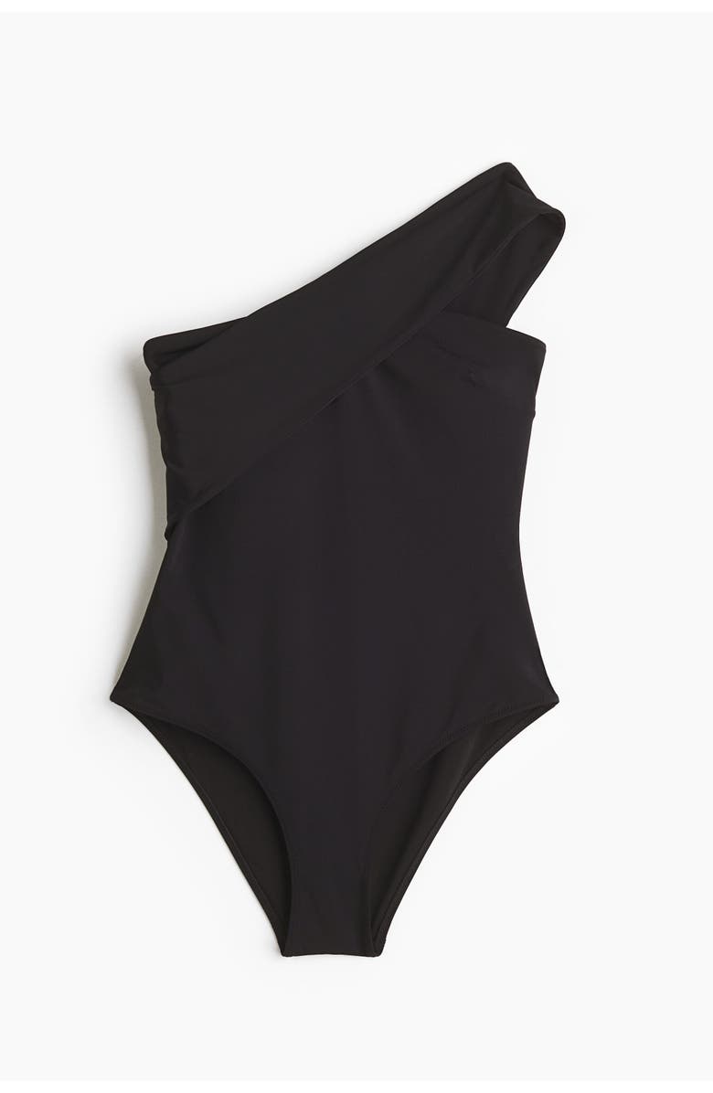 H&M Padded-cup One-shoulder Swimsuit, Main, color, Navy Blue