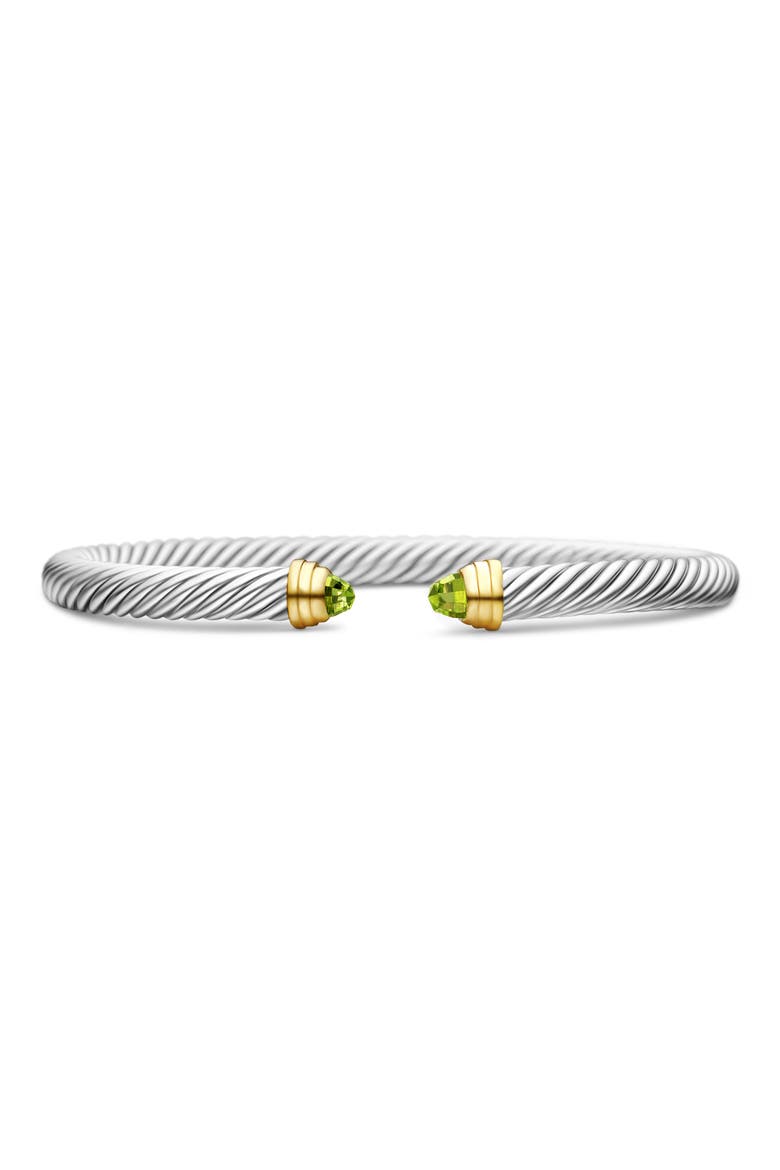 Classic Cable Bracelet in Sterling Silver with 14K Yellow Gold and Peridot, Main, color, SILVER
