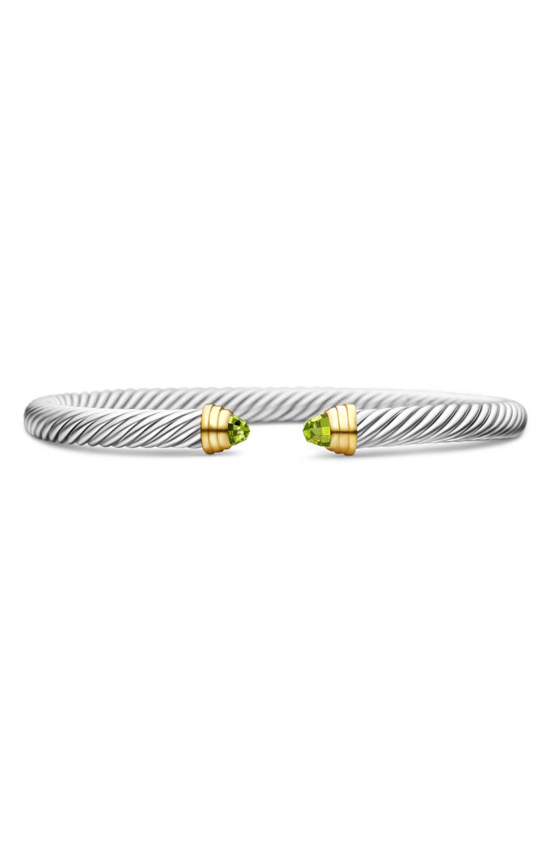 David Yurman Classic Cable Bracelet in Sterling Silver with 14K Yellow Gold and Peridot, Main, color, Silver