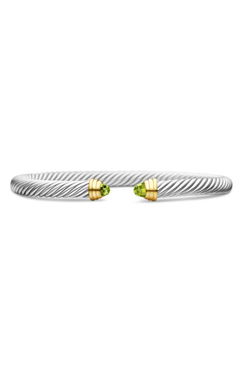 Classic Cable Bracelet in Sterling Silver with 14K Yellow Gold and Peridot