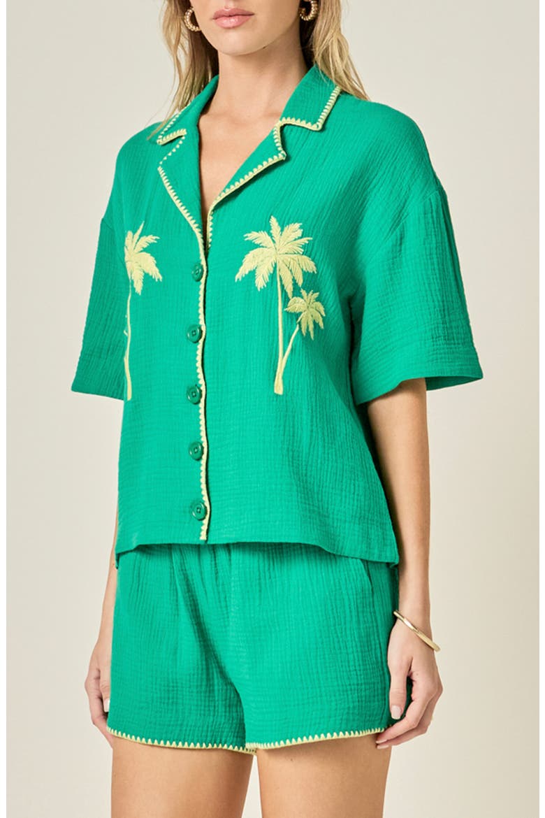 Tropical Embroidered Button-Up Shirt, Alternate, color, GREEN